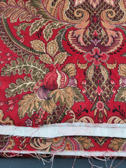 Raymond Waites Mill Creek “Ancient King” Fabric 6.5 Yards Red Jacobean