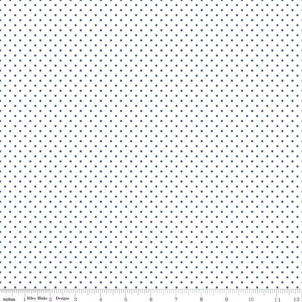 Fat Quarter Riley Blake Basics Swiss Dot (Printed) Denim Blue On White Cotton