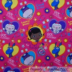 BonEful Fabric FQ Cotton Quilt Girl Dr Doc Mc*Stuffins Heart Cancer Child Flower