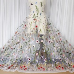 1 yard X 1.3 meter 3D Floral Embroidered Tulle Fabric Mesh Material For Wedding
