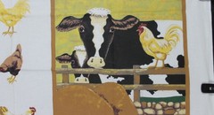 Farm Animal Barnyard Cow Chicken Cat Fabric Panel Quilting Crafts 47″ x 34″