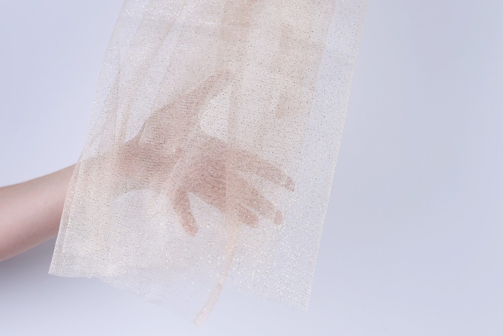 Peach Glitter Tulle Fabric by the Yard, Sparkly Tulle for Dresses and Decor