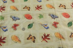 7Y 90s Erlanger Blumgart Ecological Squares Tan Cotton Fabric Leaves Butterflies