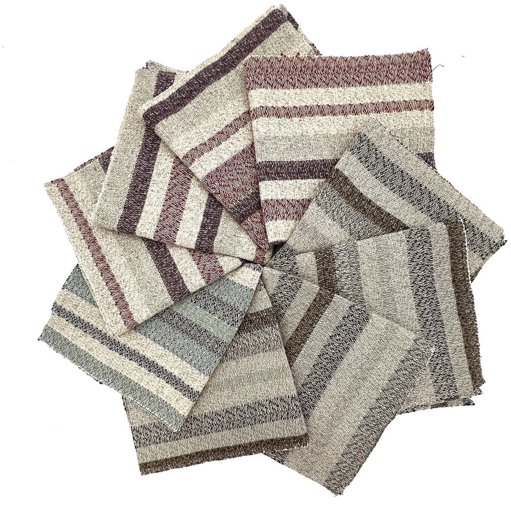 Upholstery Fabric Squares Cream Tan Brown Red Blue Muted Stripes 17″ Lot of 9