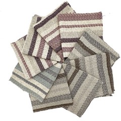 Upholstery Fabric Squares Cream Tan Brown Red Blue Muted Stripes 17″ Lot of 9
