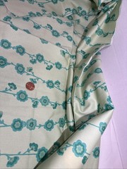 Westminster Fibers “Flower Vine”. Beautiful Aqua Cotton Fabric, Medium Weight