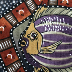 Faux Patchwork Exotic Fish Purple Sampou The Red Sea Kaufman Cotton Fabric 27″L