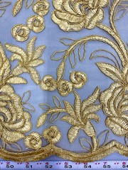 Dakota GOLD Polyester Corded Floral Embroidery on Mesh Lace Fabric by the Yard
