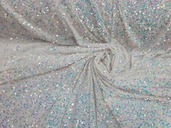 White Velvet Clear Iridescent Sequin Fabric By Yard Shine Sparkle Fashion Stretc
