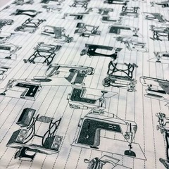 Antique Sewing Machine Fabric 55″ L X 44″ W 1.5 Yard Green Monochrome Vtg 1993