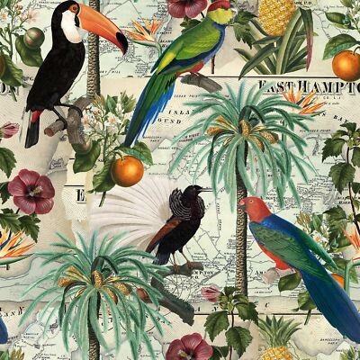 Vintage Vacation Tropical Birds Cotton Fabric (1 Yard)