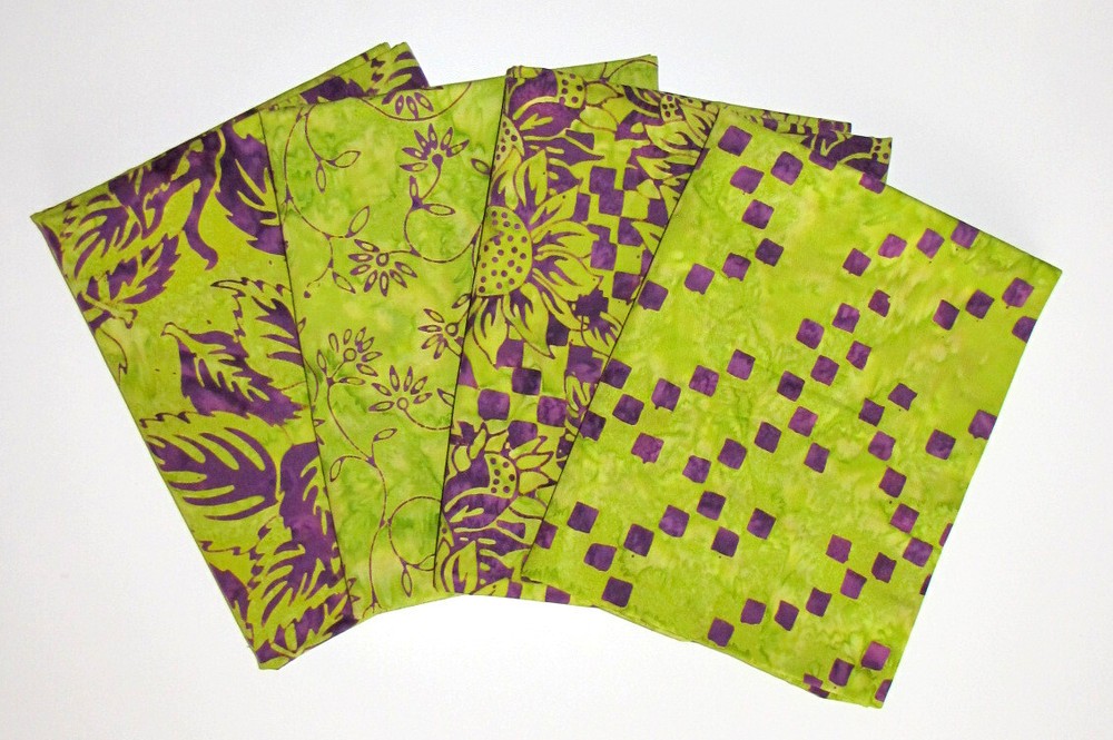 Hoffman Quilt Shop Quality Batik Fabric Set of 4 Fat Quarters Purple Lime Green