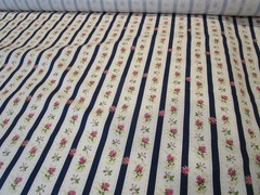 Portuguese Navy Stripe Pink rose Floral white Cott Twill fabric Ticking 2yd UNIT