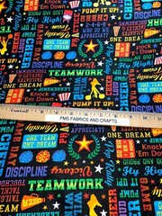 3/4 yard x 44 in Cheerleader Words Text on Black: Cheer Squad Timeless Treasure
