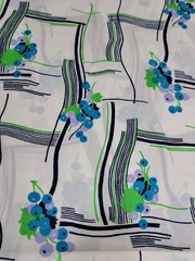 VTG 1972 Mid Century Fabric 4 Yards 44″ Blue Green Berry Geometric Mod Polyester