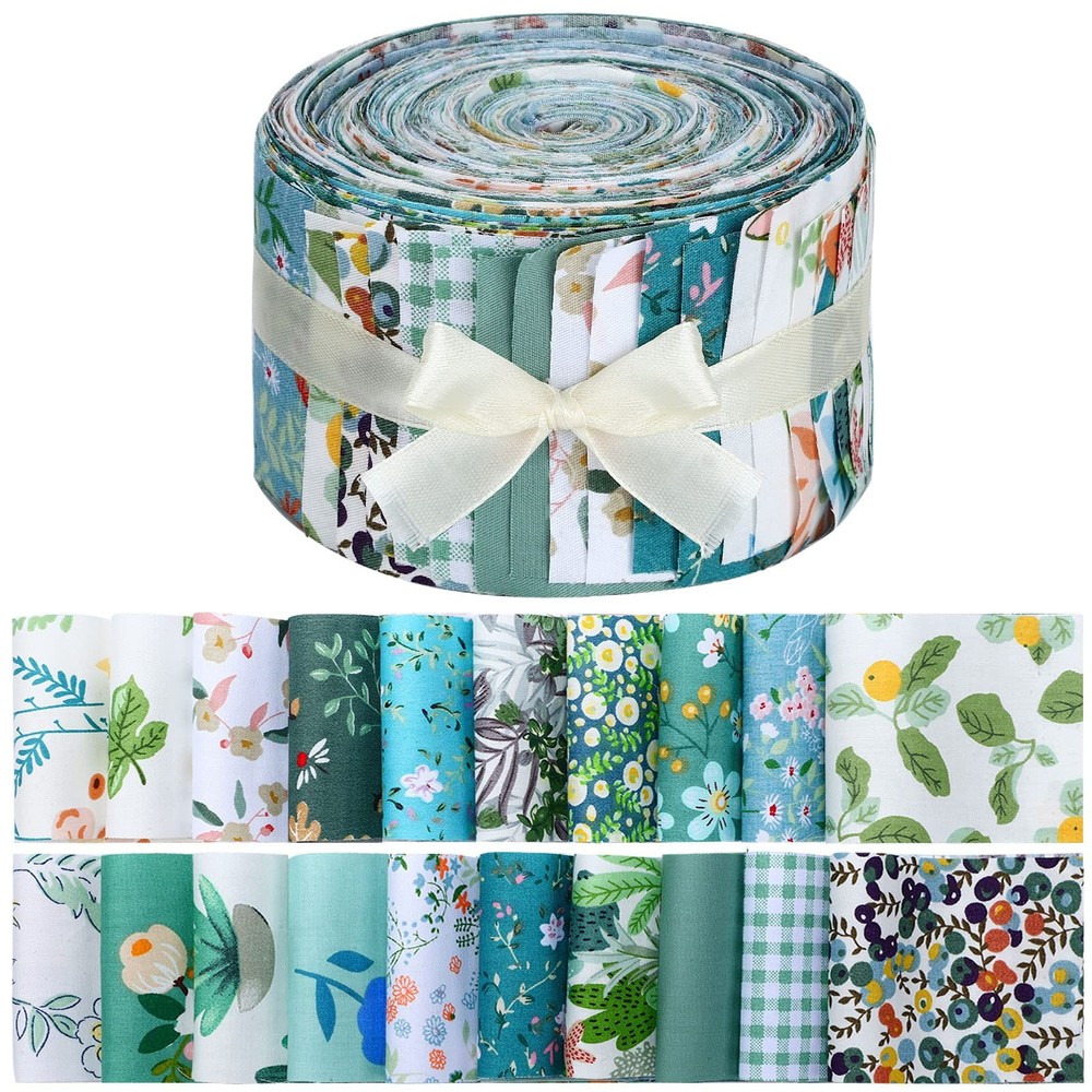 40 PCS Blue Green Floral Fabric Spring Jelly Roll 2.55 Inch Precut Strips