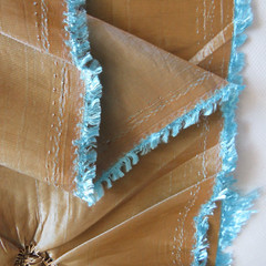 Vintage Luxury Home Decorating Fabric Ruched Copper Brown Shimmer w Blue 2.1 yds
