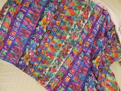Vintage 90s Fabric Pastel Colorful Geometric Flowers Squiggles Cotton? K1