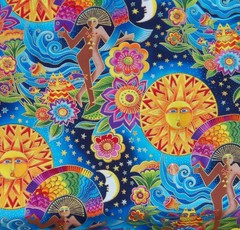 Pretty ~Celestial Dreams~ Laurel Burch Lt Blu Fabric Suns Moons less than 1/2 YD