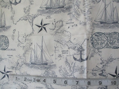 *FABRIC BUNDLE: 4pc Nautical Map Ocean Sailboat Navy White Cotton Quilt 2yd(F24)
