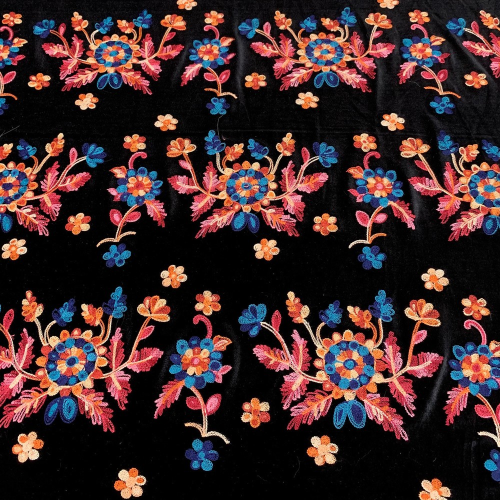 Johanna EMBROIDERED FLORAL 5 Pattern Polyester Stretch Velvet Fabric by the Yar