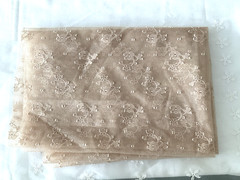 Lace Fabric Beige Sheer Floral 52″ Wide x 20″ Long Remnant New