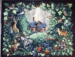 VTG `90`s “Springs Naturally Glendale Cottage” Woodland Animals & Cottage Panel