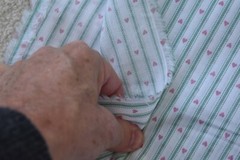 30″ Long, Vintage, Dusty-Rose Hearts & Green Stripes on Cream Quilt Cotton,P699