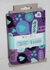 Waverly Purple Blue Fabric So Cute XOXO Hearts 100% Cotton 1 Yard 36 x 44 in NEW
