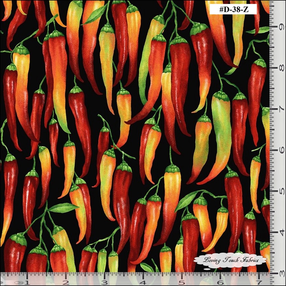FRECKLE & LOLLIE, LOLLIE SNACKS, “PEPPERS PLEASE, D38-Z, FABRIC PRICED @ 1/2 YD