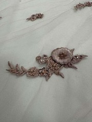 3D Floral Lace Fabric Light Mauve Beaded Embroidered Bridal Wedding Lace