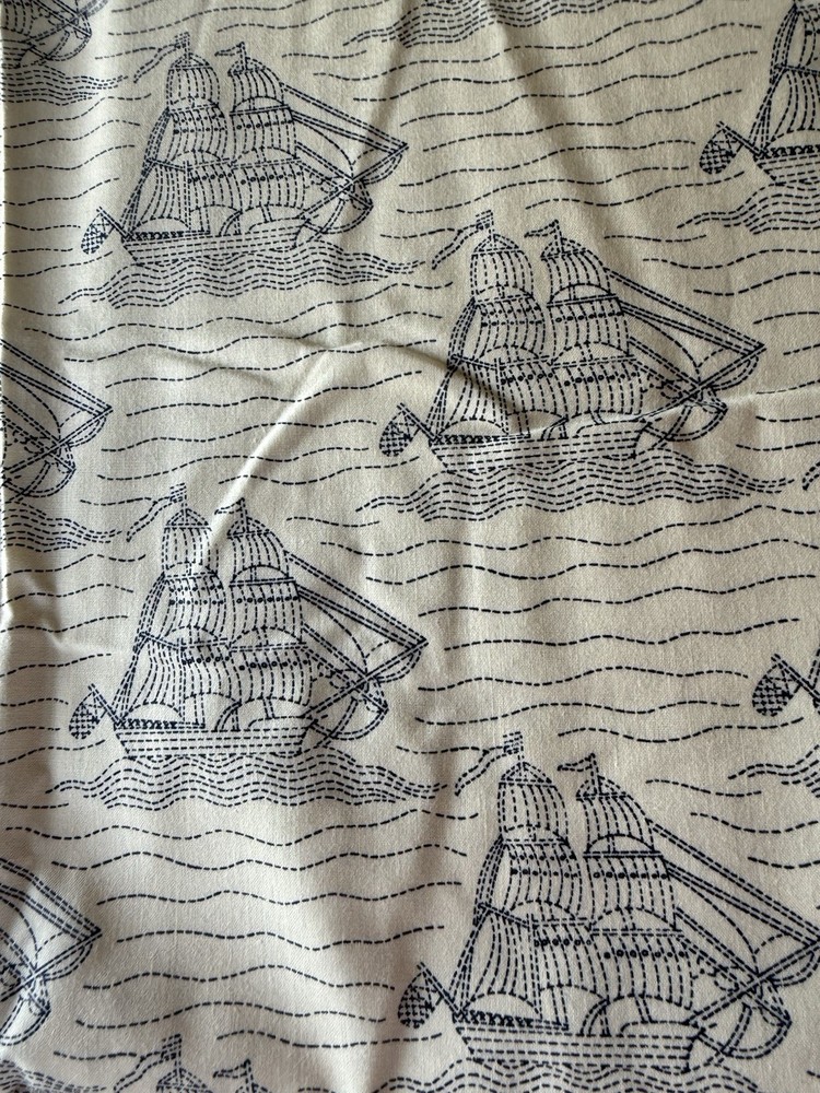 8 Yards Marcus Bros Fabric Boats Sailboats Blue On Cream Nautical