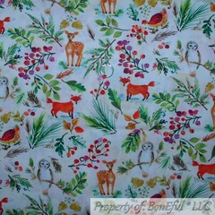 BonEFul Fabric FQ Cotton Quilt White Rainbow Scenic Woodland Animal Deer Fox Owl