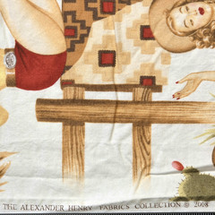 Alexander Henry Back In The Saddle 2008 Pinup Cowgirls White Fabric 2.6YD WASHED