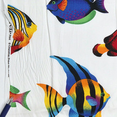 VTG VIP Cranston Tropical Aquarium Fish Bright On White Cotton Fabric 2 YD x 45″