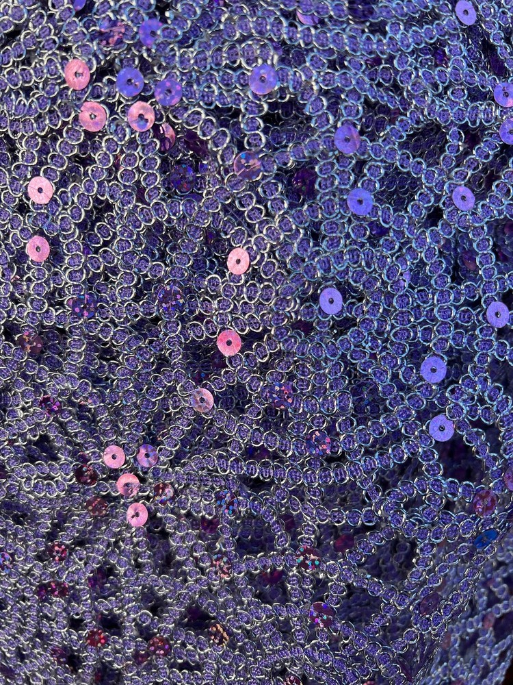 Harmony LAVENDER Foil and Sequins Open Weave Lace Fabric by the Yard – 10023