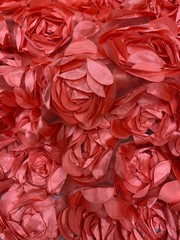 Maci CORAL 3D Floral Polyester Satin Rosette on Mesh Fabric by the Yard – 10057
