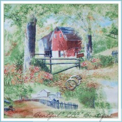 BonEful Fabric FQ Cotton Quilt Holiday Cabin Road Route 66 Store Farm Barn Tree