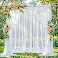 White Wedding Arch Draping Fabric, 2 Packs 29″ X 20FT Sheer Fabric Arch Drapery