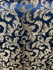 Midnight Blue / Gold Damask Jacquard Brocade Fabric (116in.) Sold By The Yard