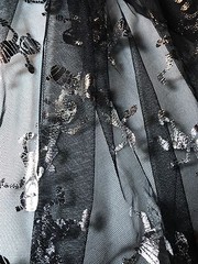 3 Yds Halloween Black Sheer Mesh/Netting-Fabric Net Silver Metallic Foil Mummies