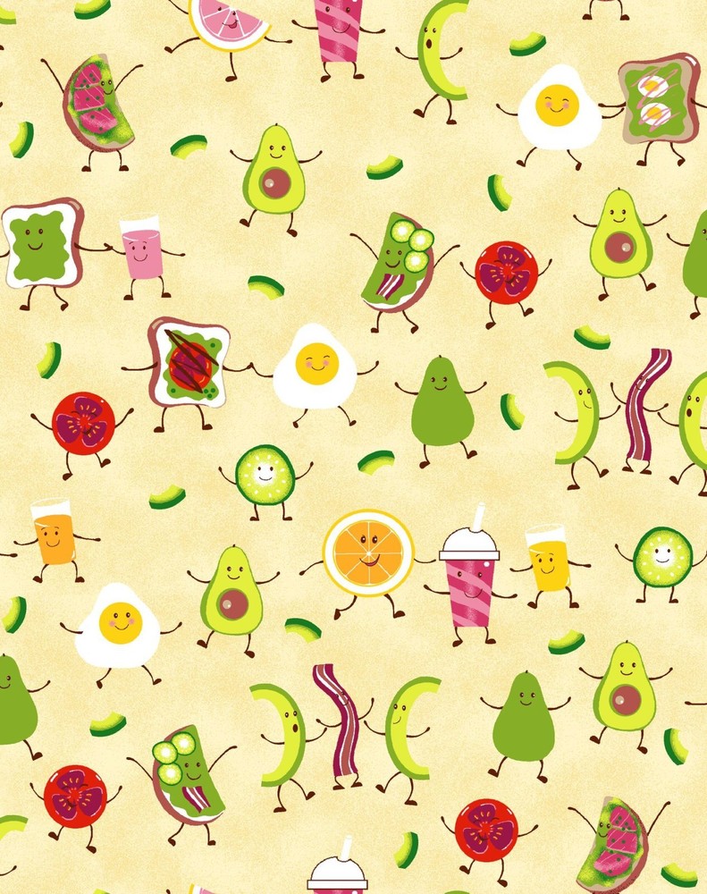 Food Fabric | Breakfast Friend Snack Avocado Egg Yellow | Freckle + Lollie YARD