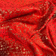 Vivienne RED GOLD Floral Brocade Chinese Satin Fabric by the Yard – 10041