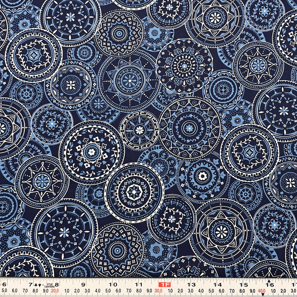 White & Blues Medallion Unbranded Cotton Fabric by the HALF YARD 18″ x 43″