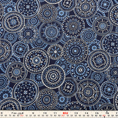 White & Blues Medallion Unbranded Cotton Fabric by the HALF YARD 18″ x 43″