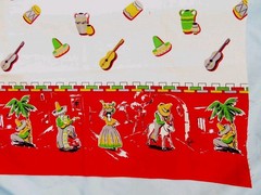 Vintage Fabric Piece 36″ x 25.5″ Cotton Multi Color Latin American Red Border