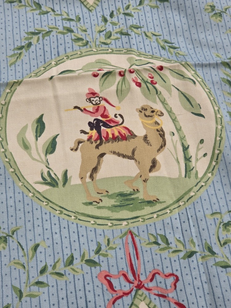 P Kaufmann Pat Freund La Menagerie Fabric Blue Camel Lion Monkey 2.6 Yards 55W