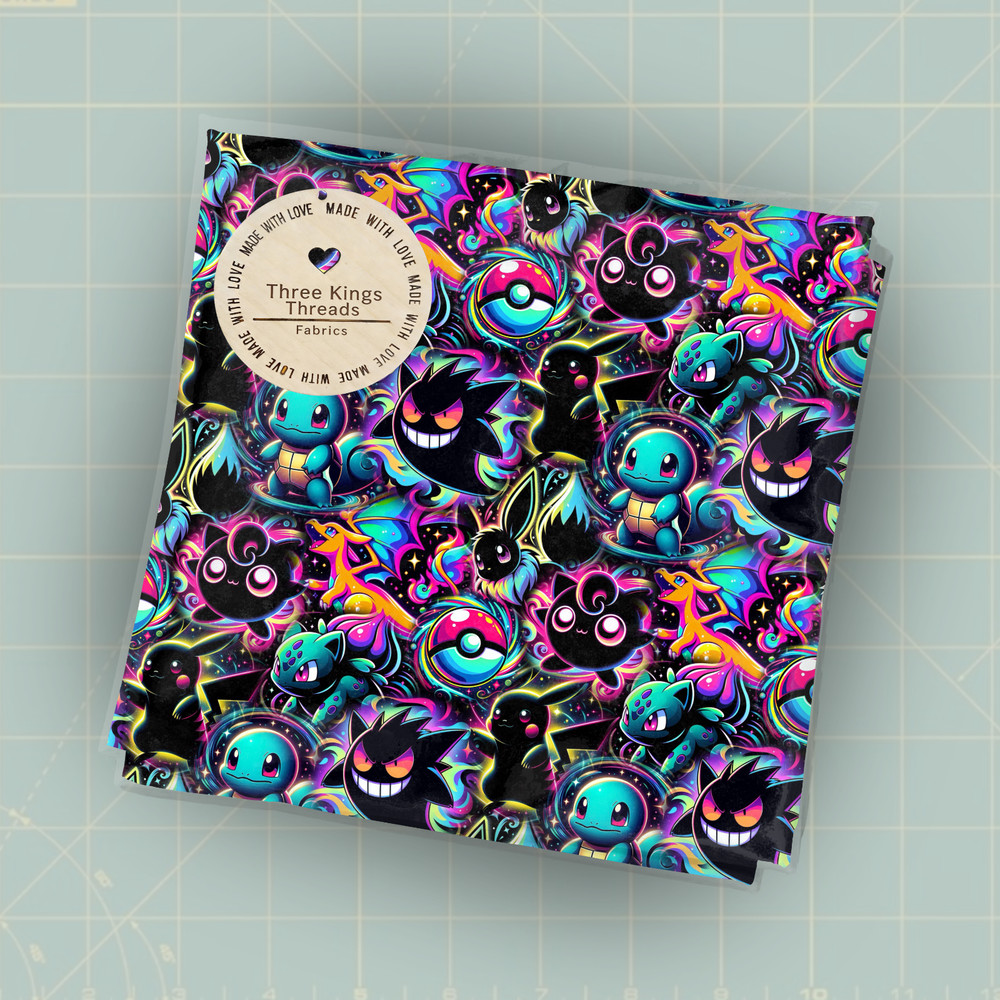 Pokemon NEON Color Cool DBP Print 1 Yard Fabric Seamless Design Approx 59×36