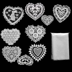 9pcs Heart Shapes Lace Applique Embroidery Organza Patches DIY Sewing Craft f…