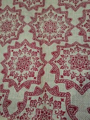 Burlap Fabric Red Medallions Boho Moroccan Stamped 36x50in New Barbiecore